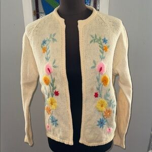 Rosanna Vintage Wool Hand Knit Embroidered Cardigan Sweater SZ Medium
